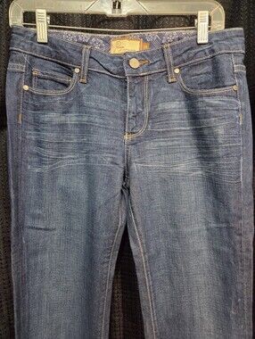PAIGE Light Blue Denim Jeans with Navy Bandana Trim